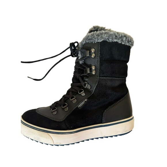 SANTANA CANADA Womens Sz 6 Mixx2 Fur Boots Black Leather Waterproof Faux Fur - Picture 1 of 13